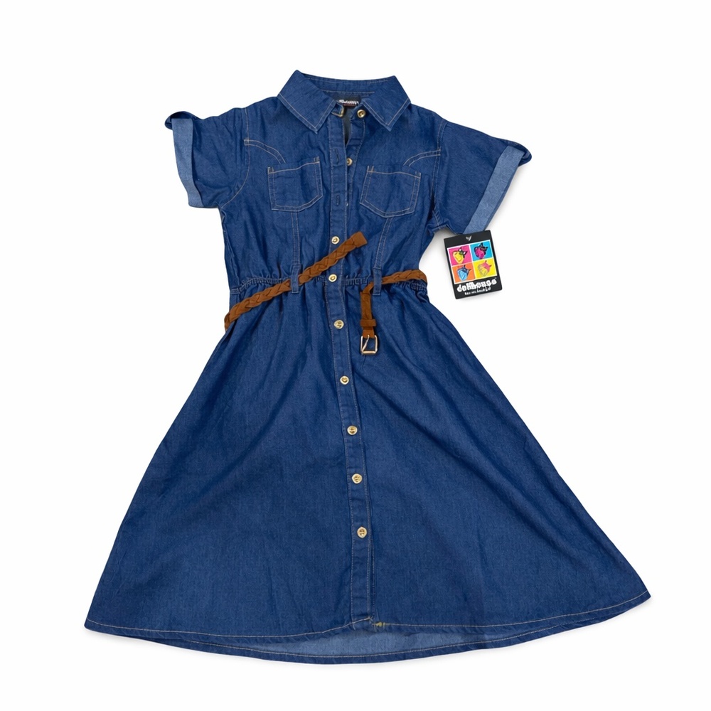 Dollhouse Girls Denim Shirt Dress w/ Belt Size 10/12 NWT Button Front Jean Dress